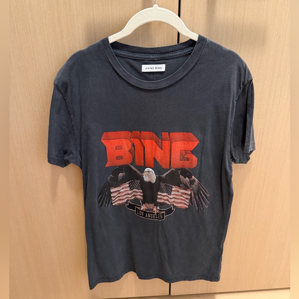 Anine Bing Charcoal Tee with Red Graphic
